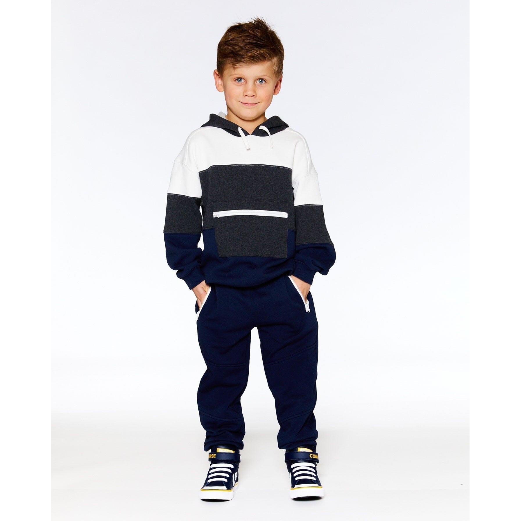DEUX PAR DEUX FLEECE SWEATPANTS WITH ZIPPER POCKETS NAVY