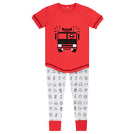 DEUX PAR DEUX PAJAMAS SET FIRE TRUCK TRUE RED