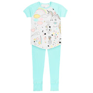 DEUX PAR DEUX PAJAMAS SET UNICORN BLUE TINT