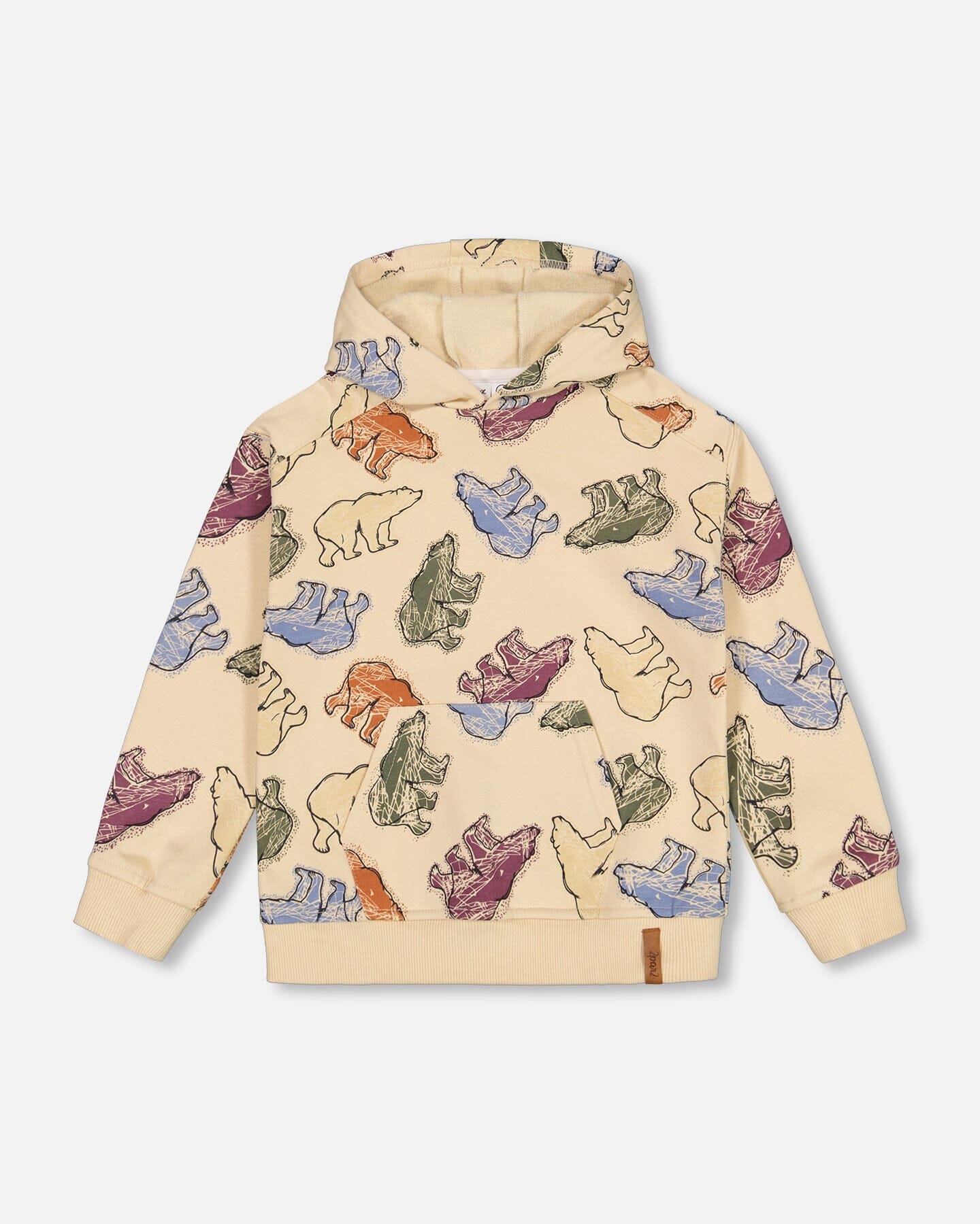 DEUX PAR DEUX PRINTED BEAR FLEECE HOODIE BEIGE