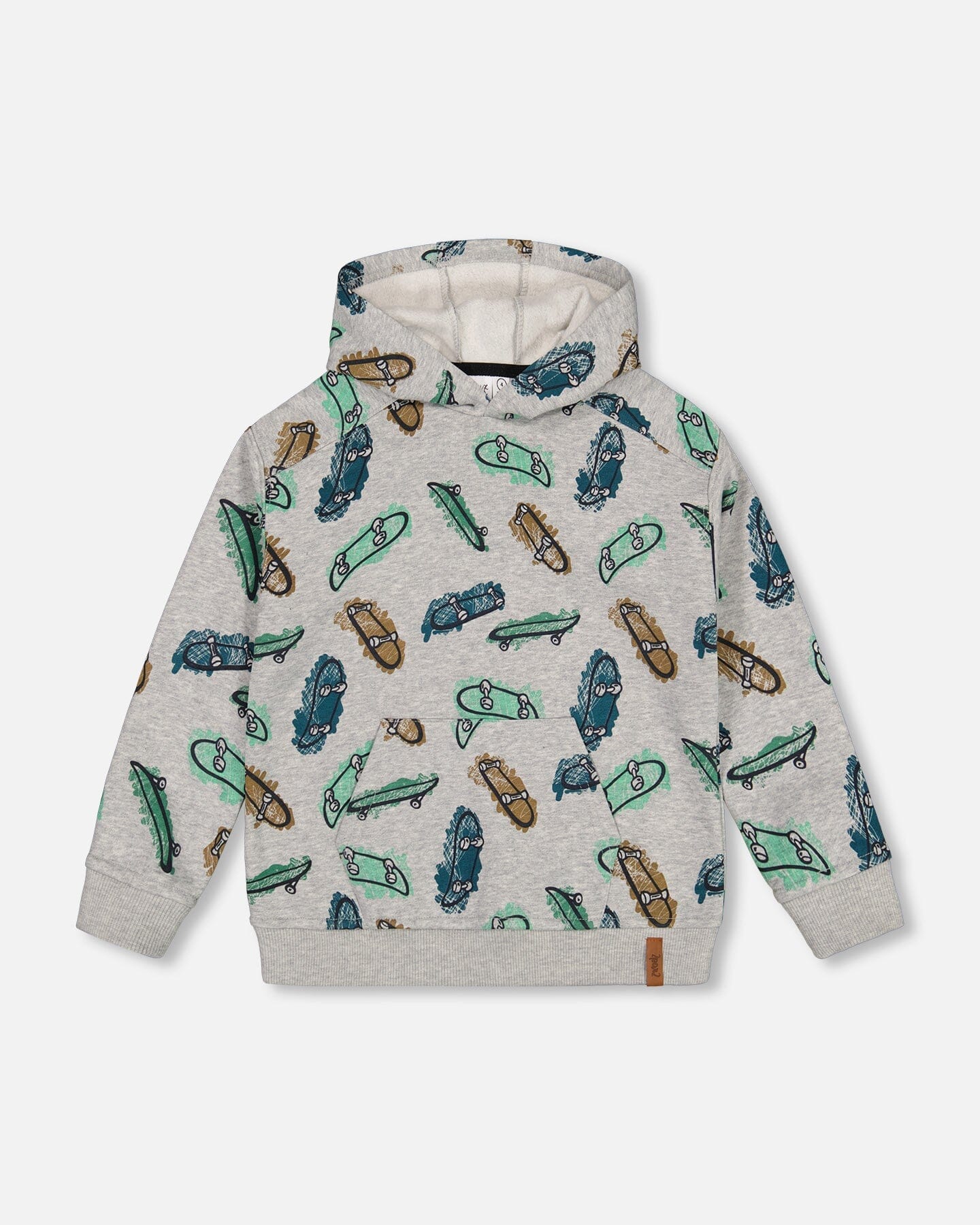 DEUX PAR DEUX PRINTED SKATEBOARD FLEECE HOODIE GREY MIX