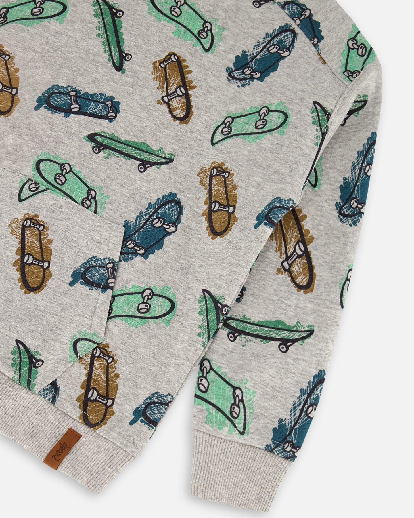 DEUX PAR DEUX PRINTED SKATEBOARD FLEECE HOODIE GREY MIX