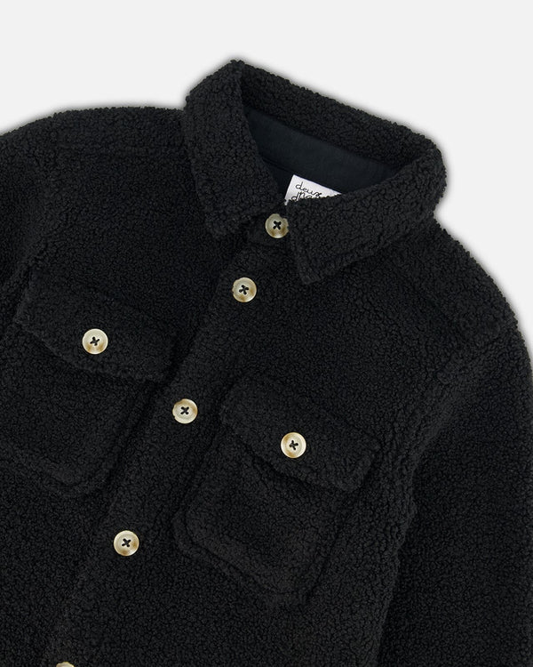 DEUX PAR DEUX SHERPA OVERSHIRT WITH POCKET BLACK