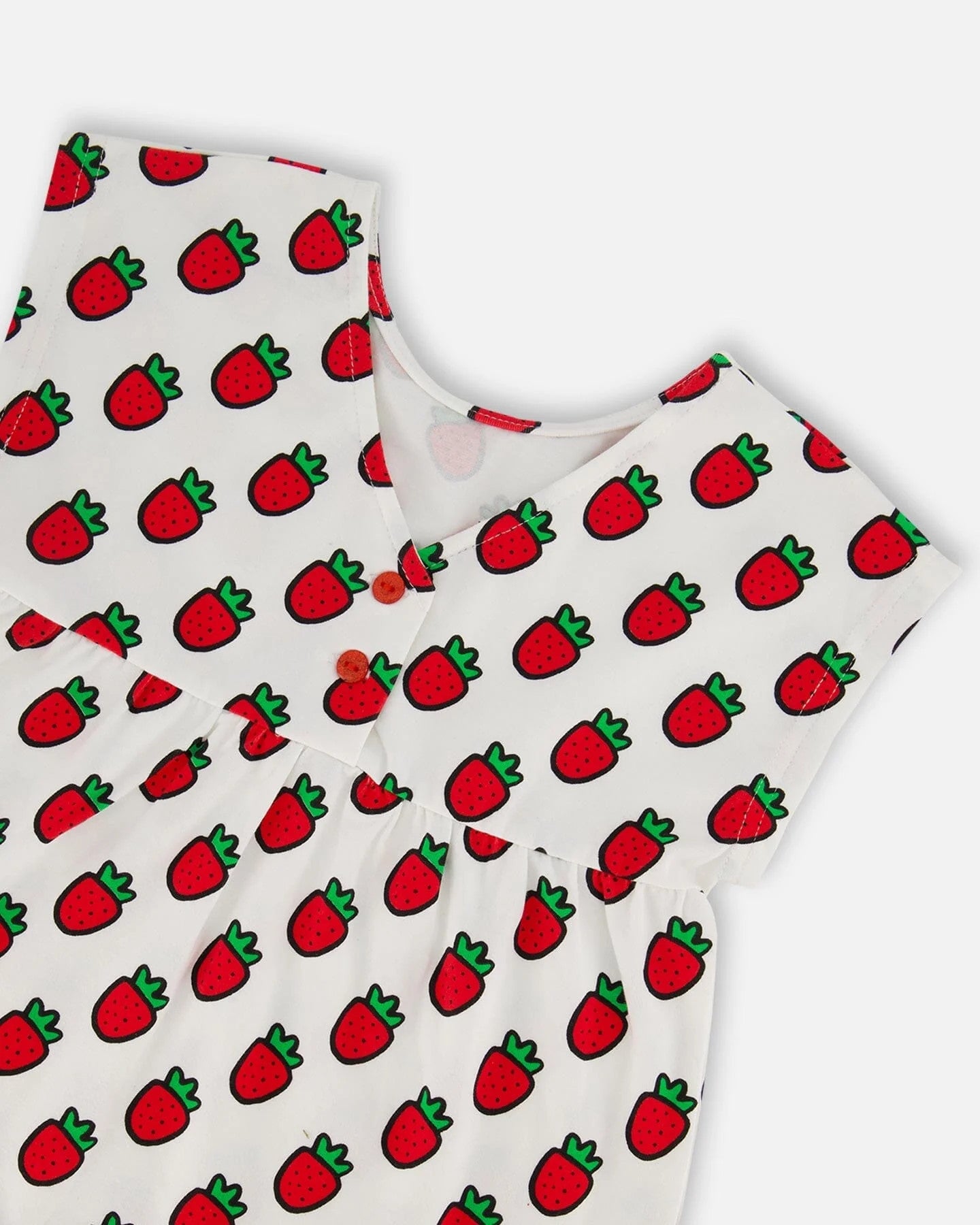 DEUXPARDEUX ORGANIC COTTON LONG TOP WITH FRILL WHITE PRINTED POP STRAWBERRY