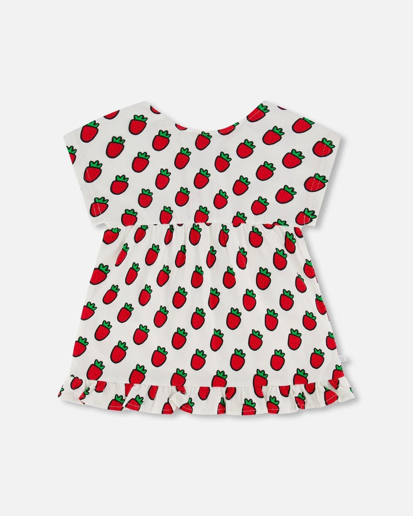DEUXPARDEUX ORGANIC COTTON LONG TOP WITH FRILL WHITE PRINTED POP STRAWBERRY