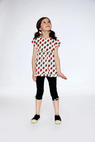 DEUXPARDEUX ORGANIC COTTON LONG TOP WITH FRILL WHITE PRINTED POP STRAWBERRY