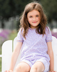 DEUXPARDEUX ORGANIC COTTON TWO PIECE PAJAMA SET LILAC PRINTED LITTLE FLOWERS