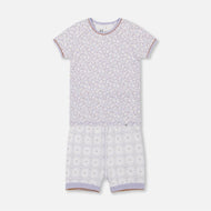 DEUXPARDEUX ORGANIC COTTON TWO PIECE PAJAMA SET LILAC PRINTED LITTLE FLOWERS