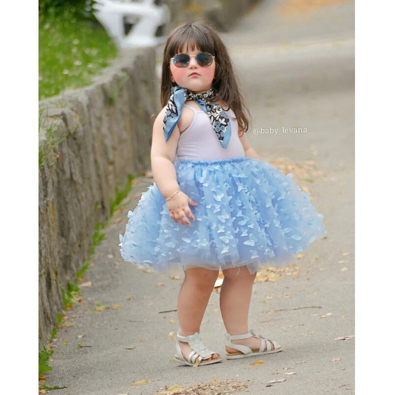 DOLLY BY LE PETIT TOM ALLOVER BUTTERFLIES TUTU SKIRT LIGHT BLUE