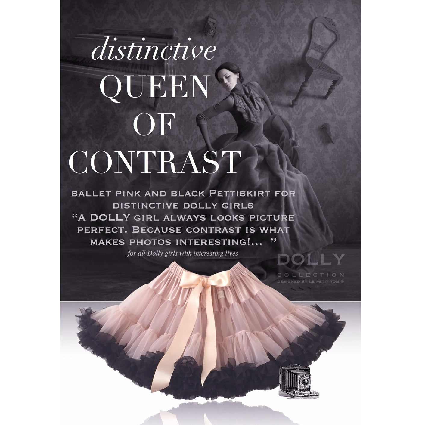 DOLLY BY LE PETIT TOM PETTISKIRT QUEEN OF CONTRAST BALLET PINK WITH BLACK