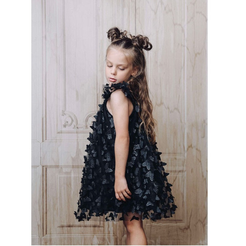 DOLLY BY LE PETIT TOM ALLOVER BUTTERFLIES TUTU DRESS BLACK