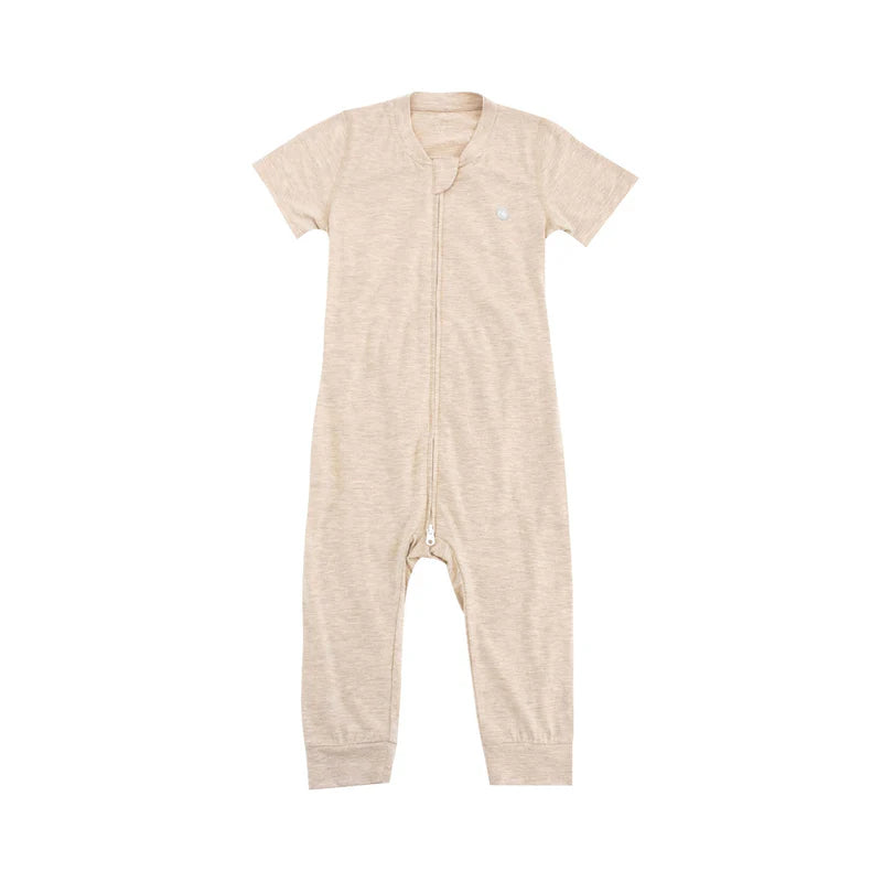 NEST DESIGNS BASICS BAMBOO COTTON SHORT SLEEVE DROP BOTTOM ROMPER WARM TAUPE