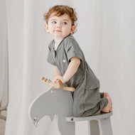 NEST DESIGNS BASICS BAMBOO COTTON SHORT SLEEVE DROP BOTTOM ROMPER CHARCOAL