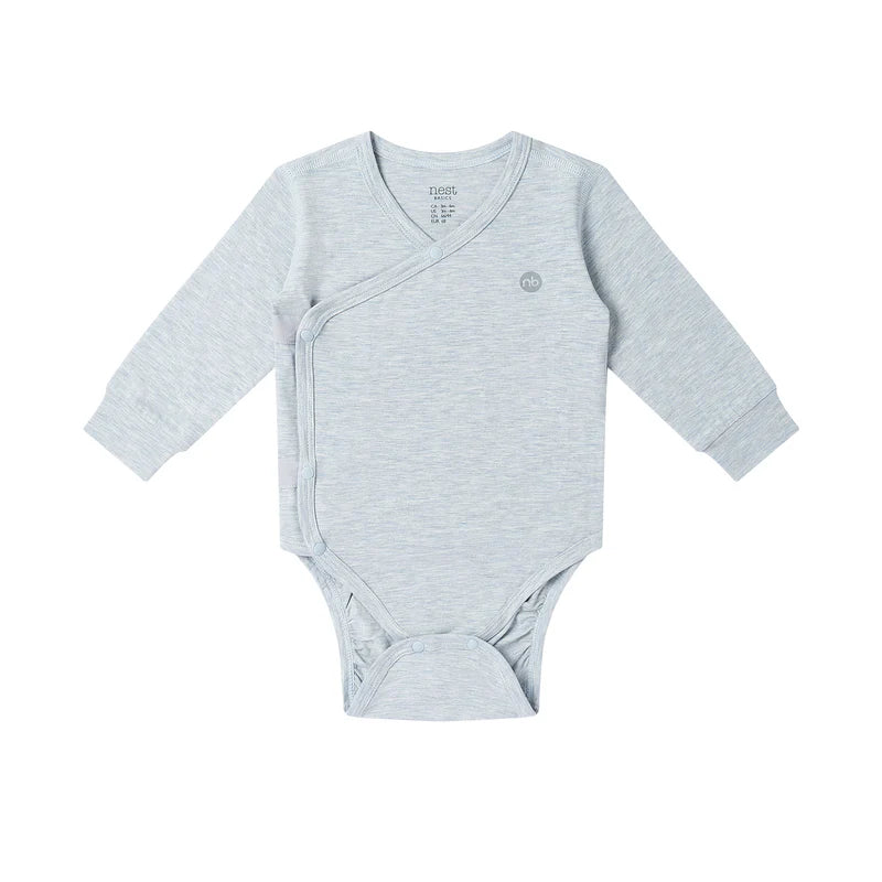 NEST DESIGNS BASICS BAMBOO COTTON LONG SLEEVE KIMONO ONESIE GREY DAWN