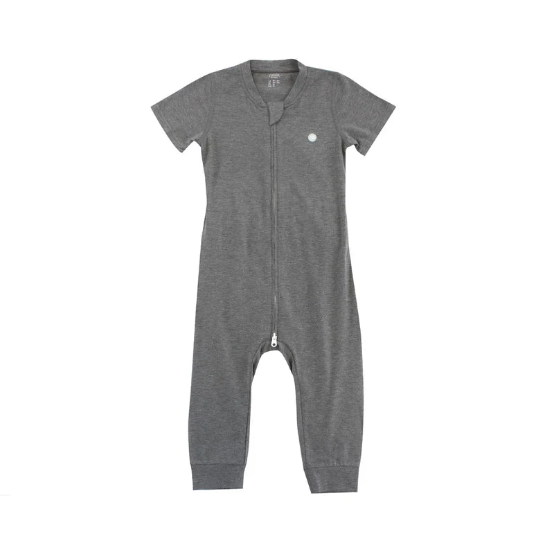 NEST DESIGNS BASICS BAMBOO COTTON SHORT SLEEVE DROP BOTTOM ROMPER CHARCOAL