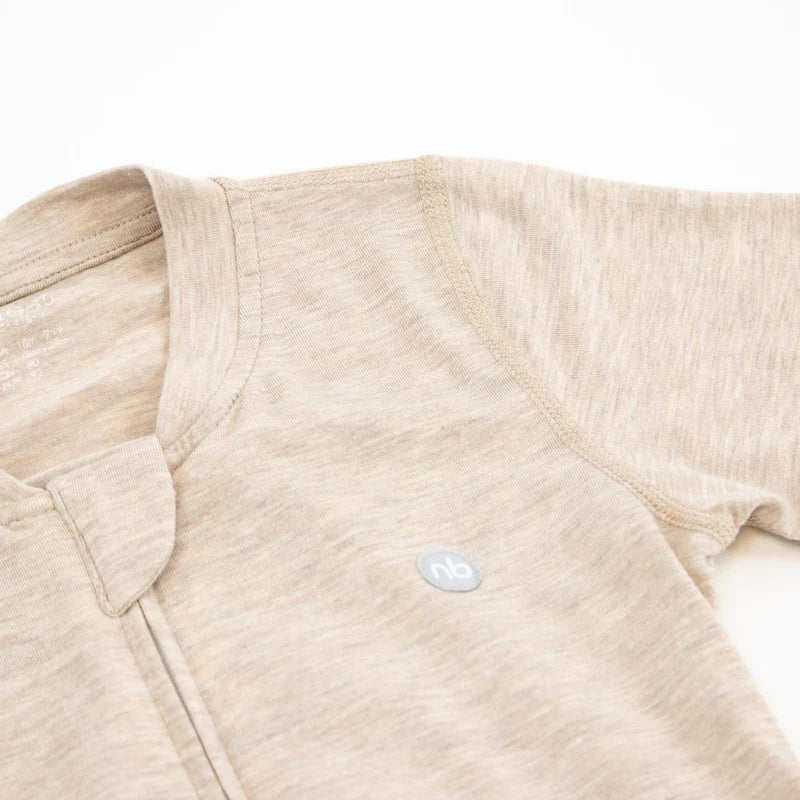NEST DESIGNS BASICS BAMBOO COTTON SHORT SLEEVE DROP BOTTOM ROMPER WARM TAUPE - baby enRoute