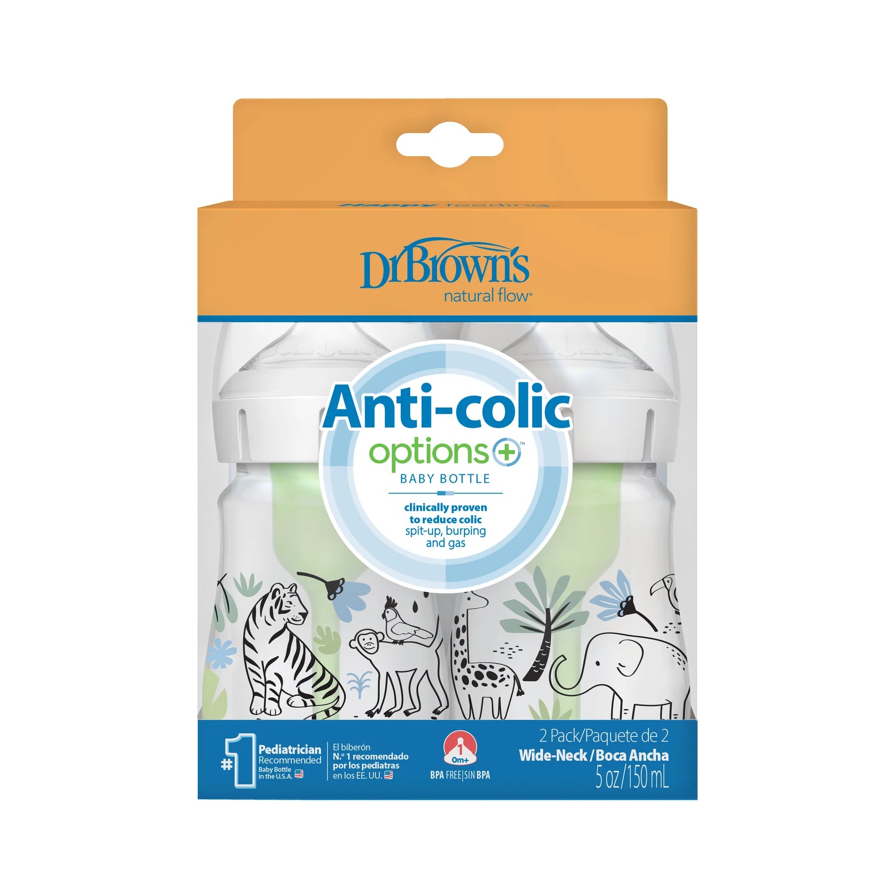 DR. BROWN'S WIDE NECK ANTI-COLIC OPTIONS  BOTTLE - 2-PACK 5OZ/150ML