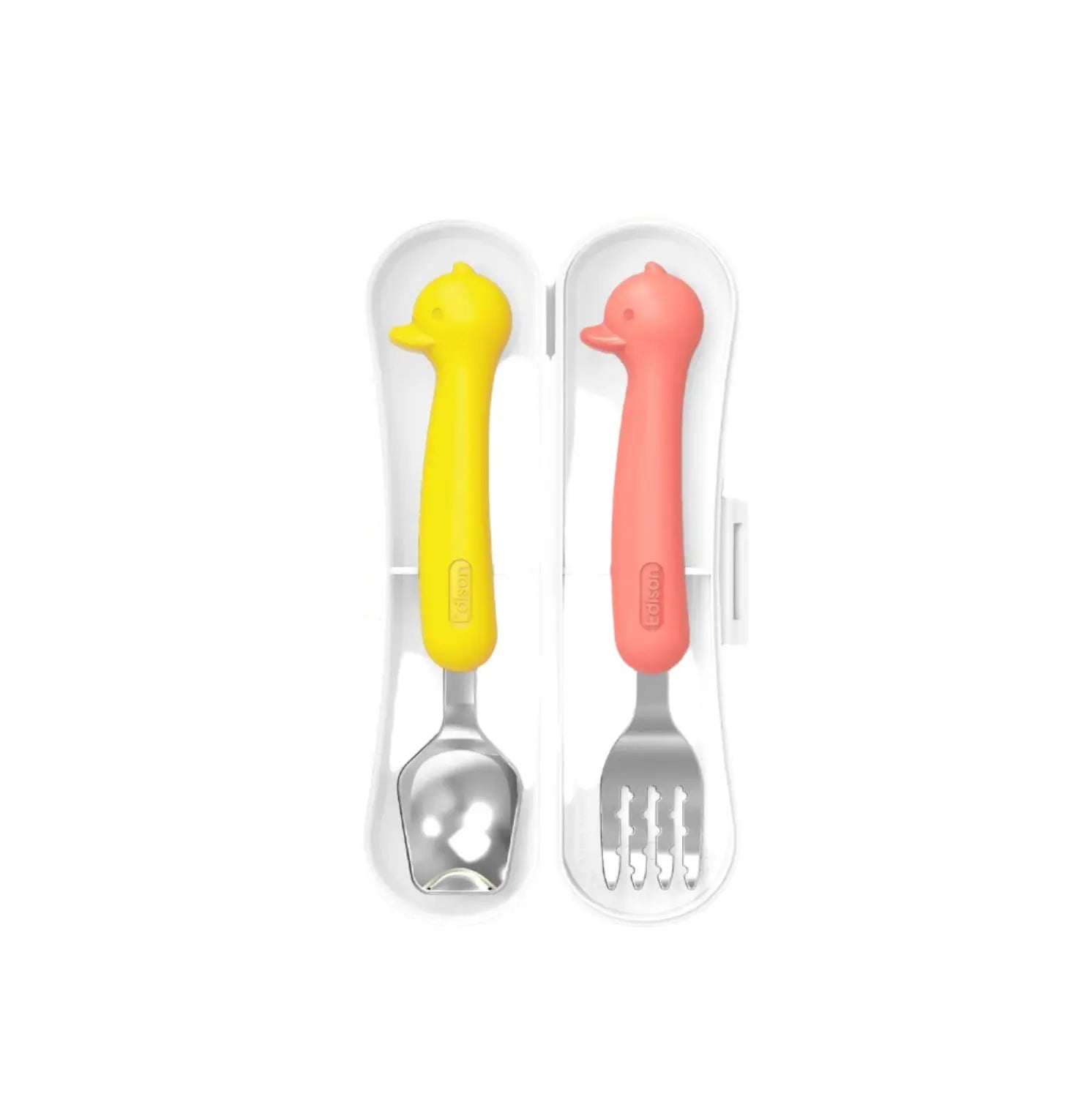 Edison Silicone Spoon&Fork Case Set For Baby Duck