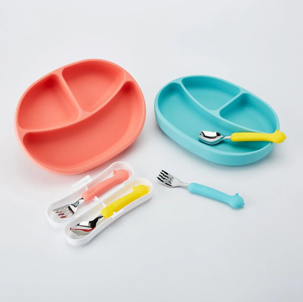 EDISON SILICONE SPOON&FORK CASE SET FOR BABY - DUCK - baby enRoute