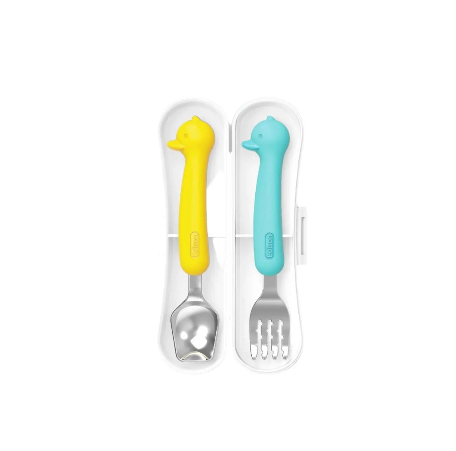 Edison Silicone Spoon&Fork Case Set For Baby Duck