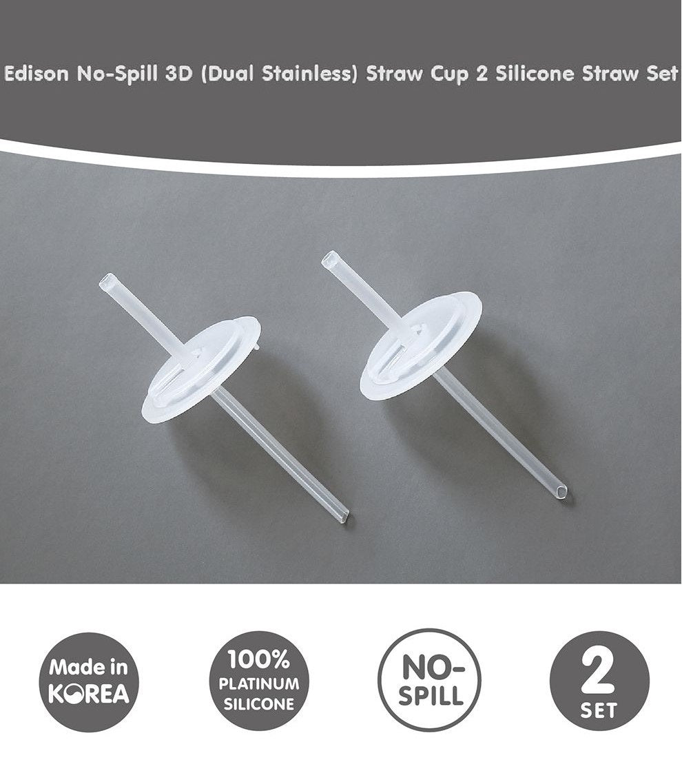 EDISON NO-SPILL 3D(DUAL STAINLESS) STRAW CUP2 SILICONE STRAW SET (2PCS SET)