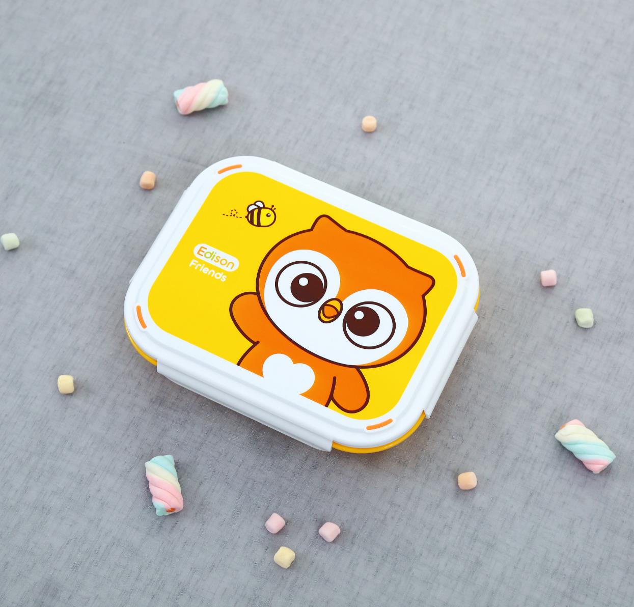EDISON OWL DUAL NON-SLIP STAINLESS LUNCH BOX WITH POUCH