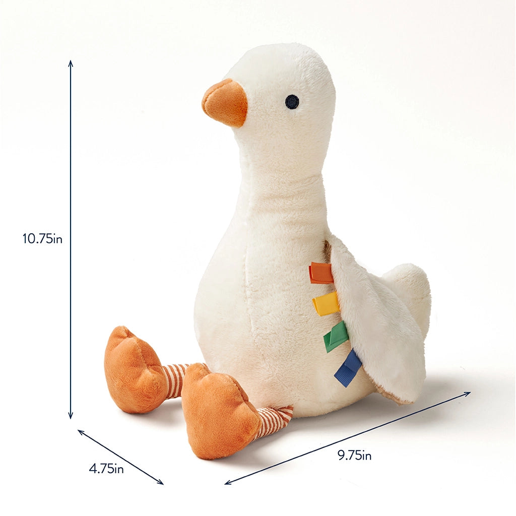 Itzy Ritzy Sweetie Snuggles plush, white with orange beak and rainbow tabs