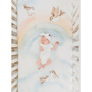 ROOKIE HUMANS COTTON SATEEN CRIB SHEET RAINBOW AND BIRDS