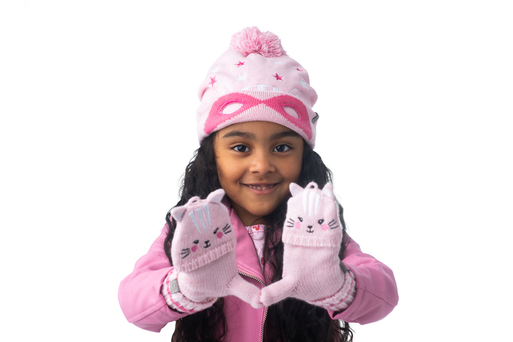 FLAPJACKKIDS KNITTED FINGERLESS GLOVES W/FLAP CAT