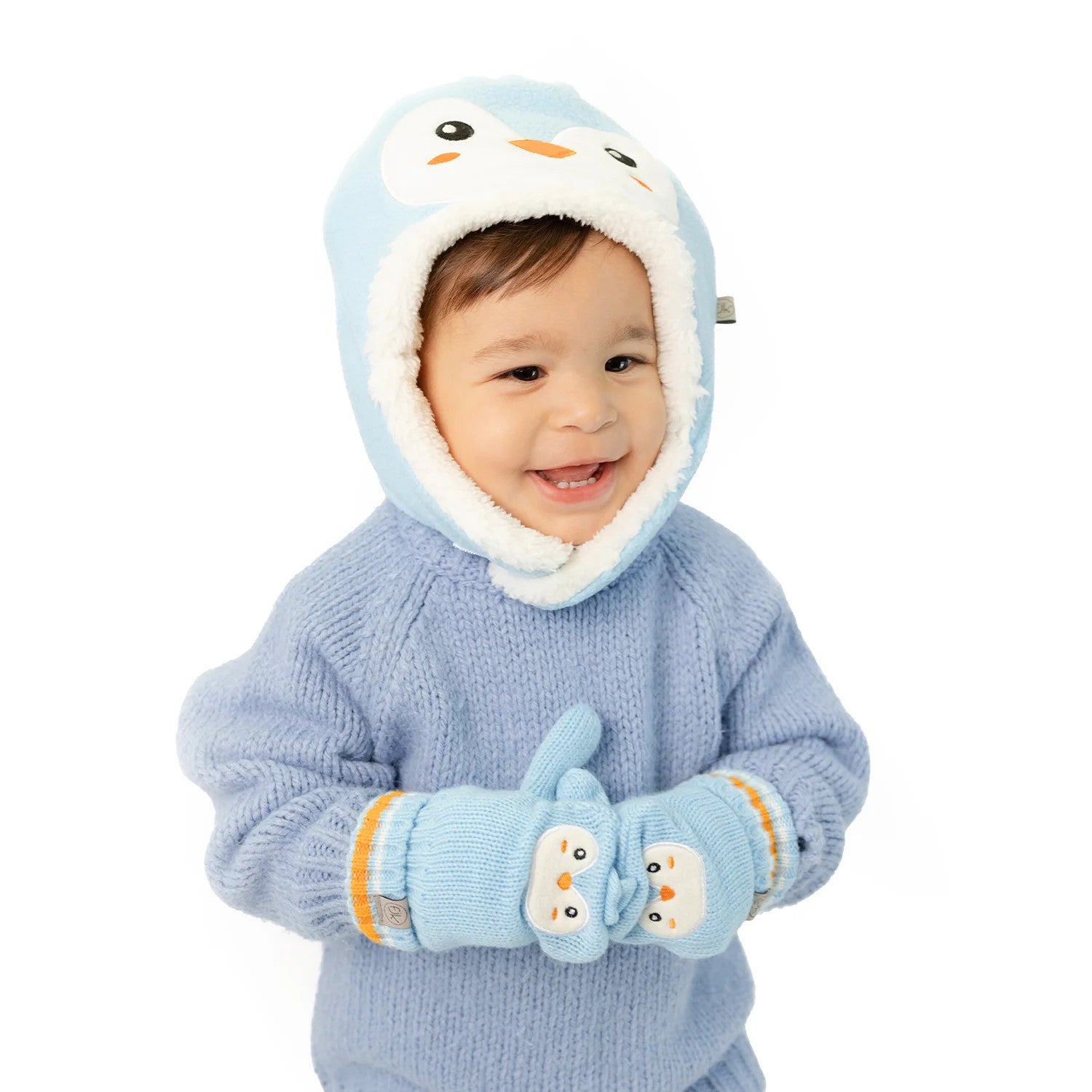 Flapjackkids Knitted Fingerless Gloves W/Flap Penguin