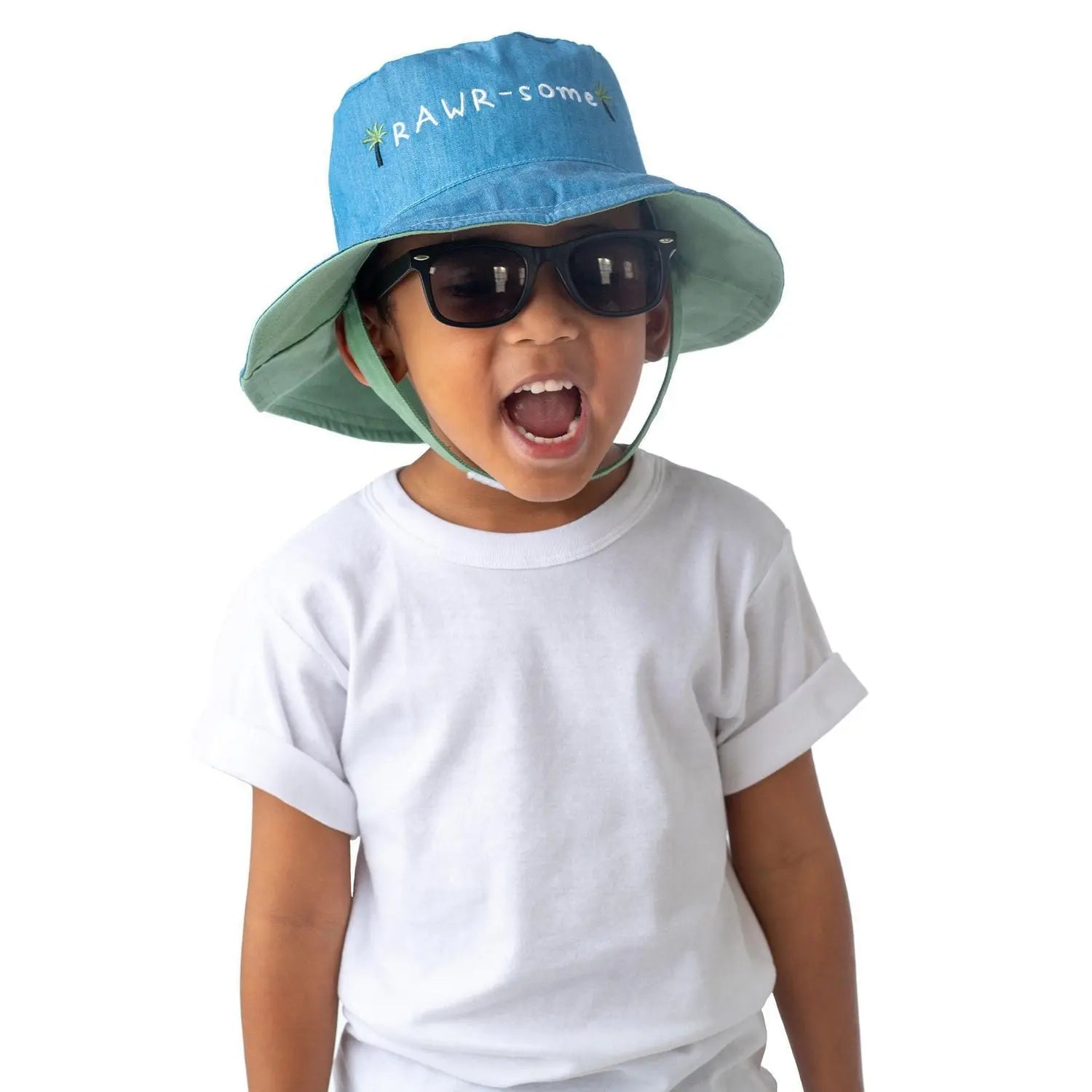 Flapjackkids Reversible Kids Sun Hat Dinosaur & Surfer Dino