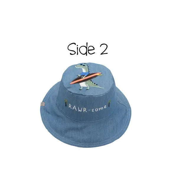 Flapjackkids Reversible Kids Sun Hat Dinosaur & Surfer Dino