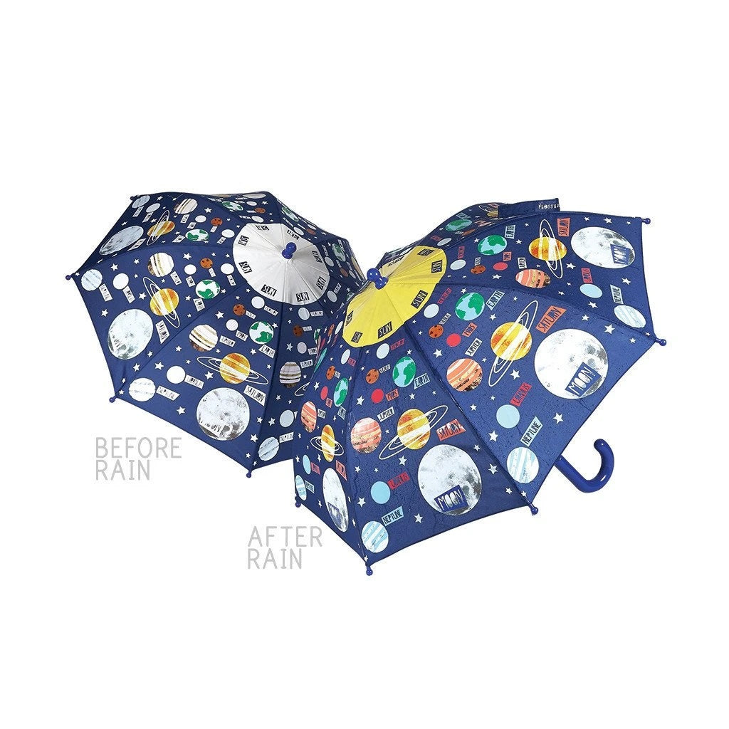 Floss and Rock color-change umbrella Universe set of 2, blue space-themed canopies with planets and stars