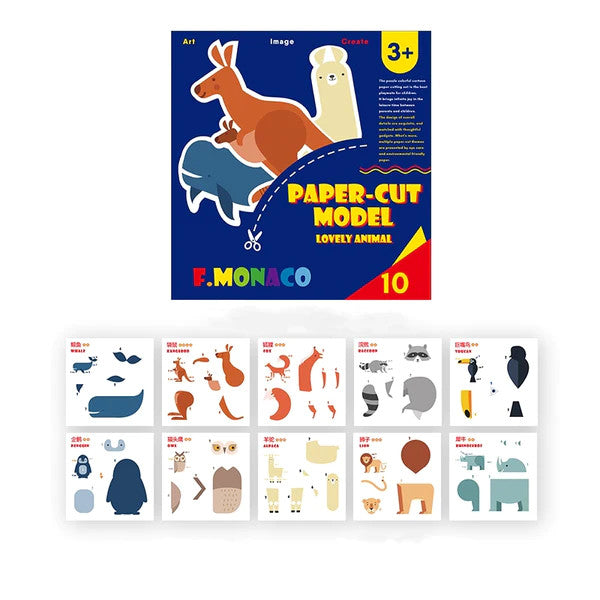 Flower Monaco paper cut animals set, colorful animal cards, 10 pieces
