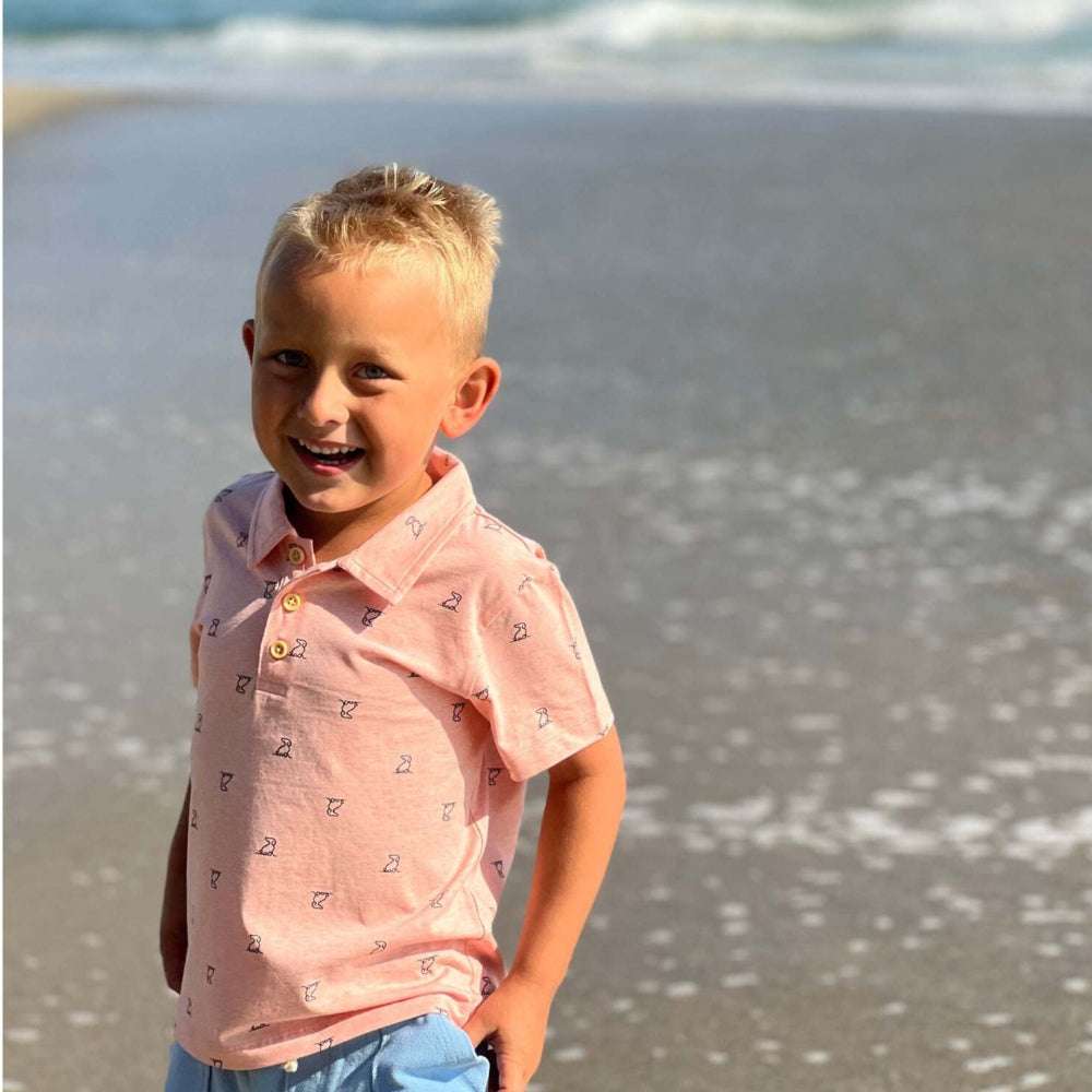 ME & HENRY POLREATH HENRY PRINT POLO SHIRT PEACH - baby enRoute