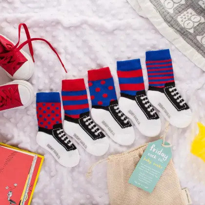 FRIDAY SOCK CO. BABY BLUE & RED SNEAKER SOCKS 0-1Y