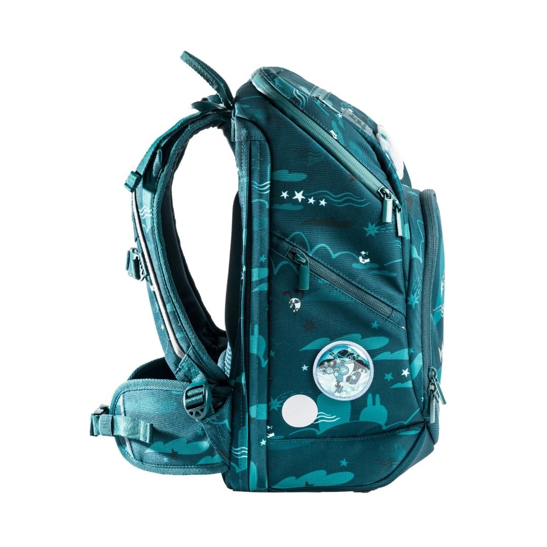 Frii of Norway school backpack teal robot game pattern