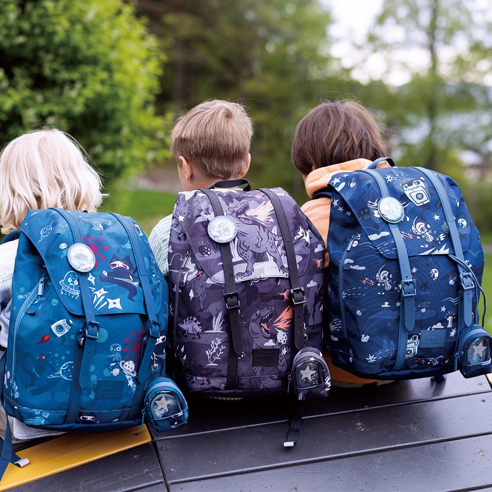 Frii of Norway school backpacks retro pattern blue tones 3-pack