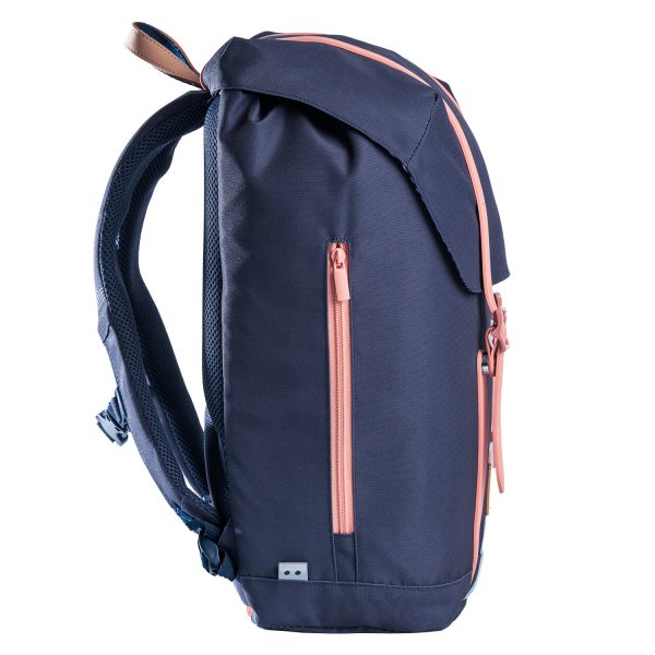 Frii Of Norway 30L denim school backpack in navy with pink zippers