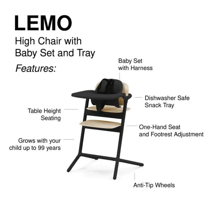 CYBEX LEMO 3-IN-1 HIGH CHAIR + LEARNING TOWER SET SAND BLACK
