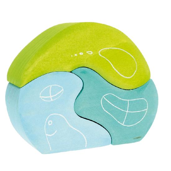 Grimm's blocks gnomes bungalow 3pc set in lime green and sky blue