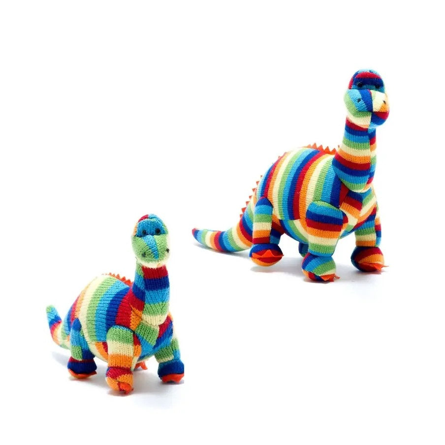 Best Years Knitted Diplodocus Dinosaur Plush Toy In Bold Stripes