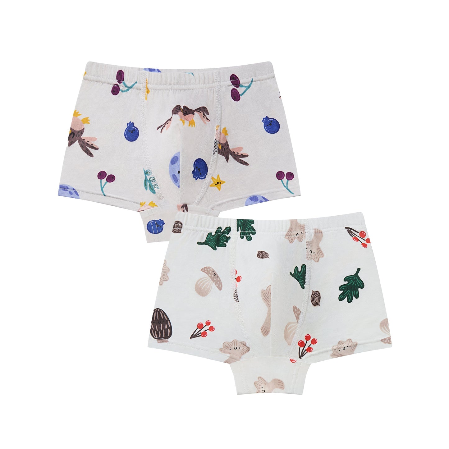Nest Designs bamboo jersey boys boxer briefs 2-pack with playful nature prints in gray/white