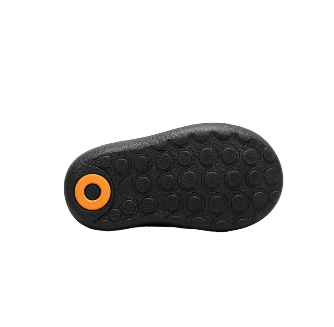 Baby Bogs II Pixel Shark toddler shoe sole, black with orange ring