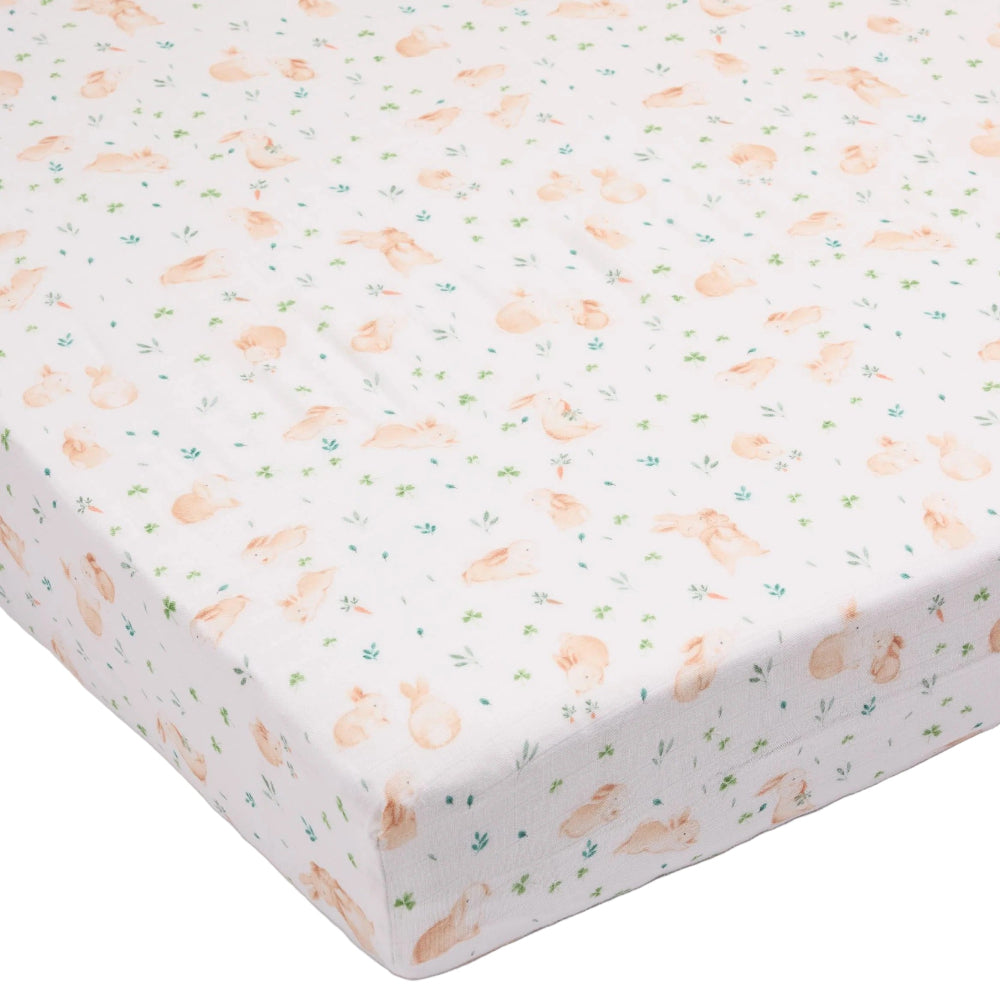 Loulou Lollipop Muslin Fitted Crib Sheet Bunny Meadow
