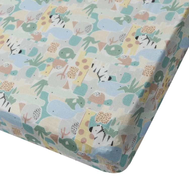 Loulou Lollipop Muslin Fitted Crib Sheet Animal Puzzle