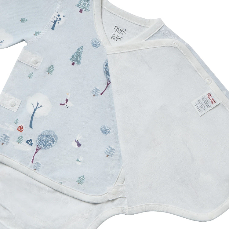 Nest Designs Organic Cotton Long Sleeve Kimono Onesie Snowy Snuggles