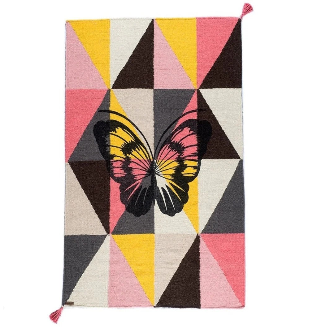 Varanassi Dhurrie Hand-Woven 100% Cotton Rug - Butterfly