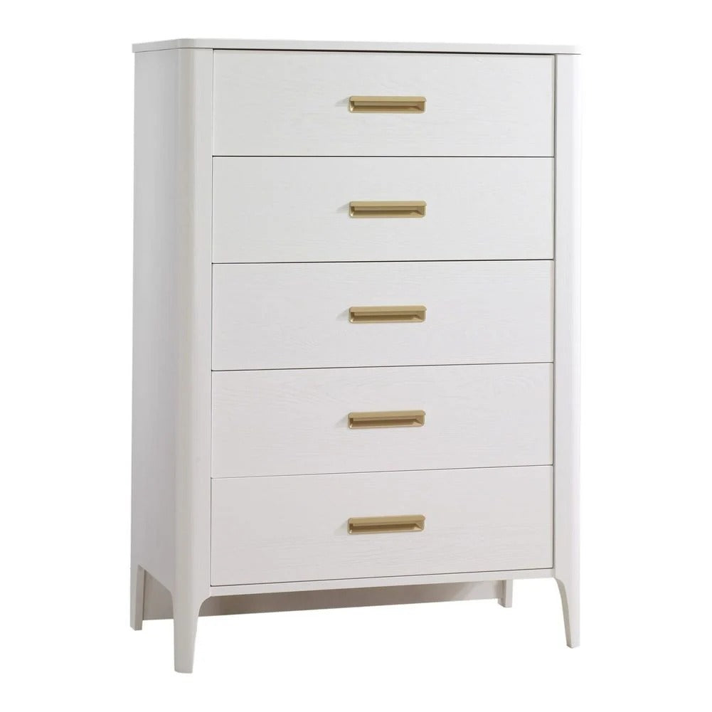 Natart Signature Series Palo 5-drawer tall chest, white with gold handles
