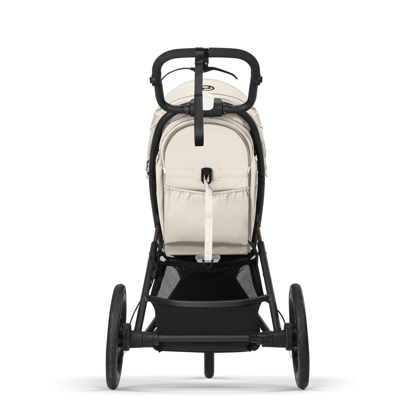 CYBEX Avi Spin All Terrain Stroller in beige, black frame, three‑wheel jogger shown from rear.